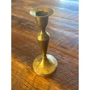 Small Vintage Brass Taper Candle Holder With Patina Visible Mold seam